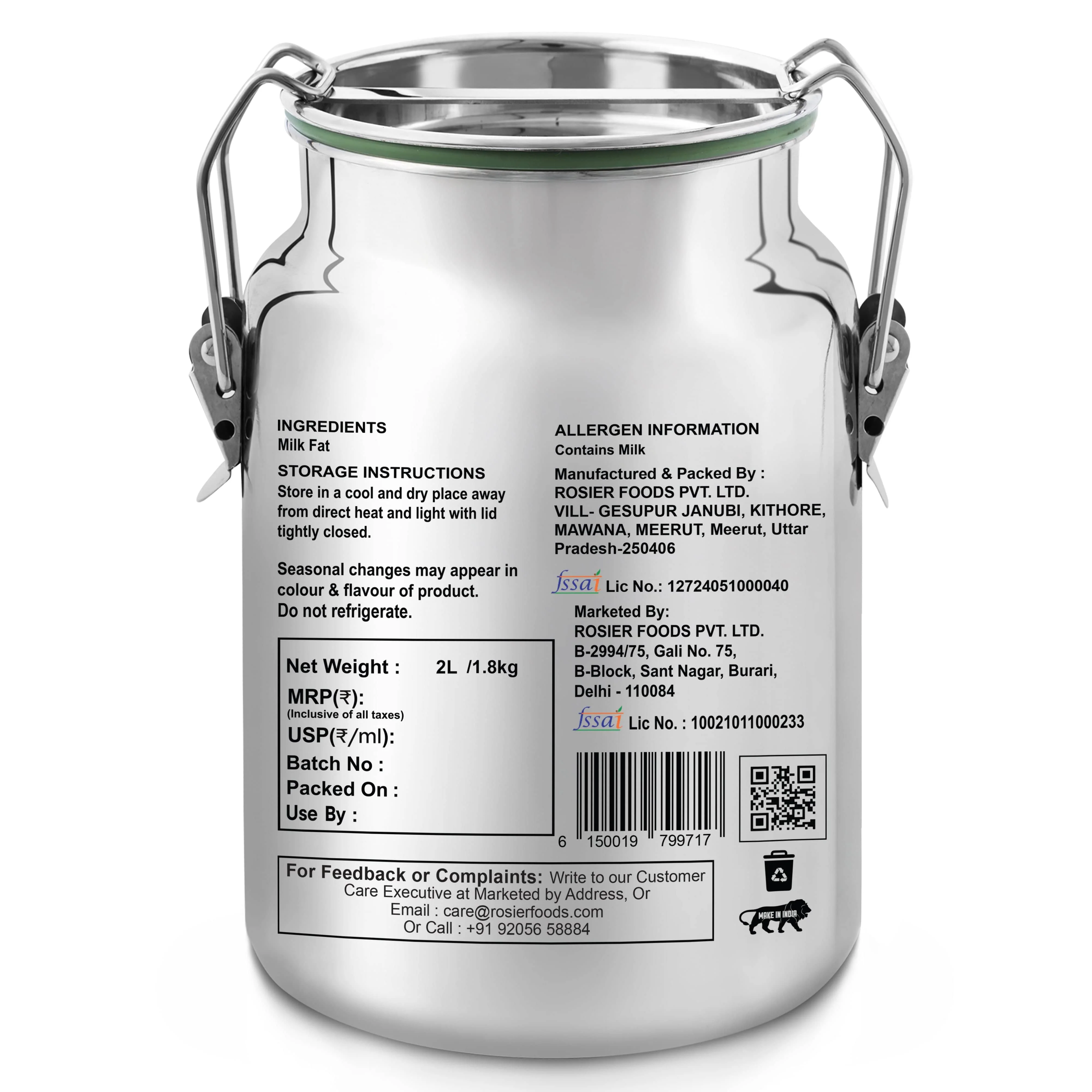 Gir Cow A2 ghee - Made From Curd (2 Ltr - Steel Dolchi) - Image 11