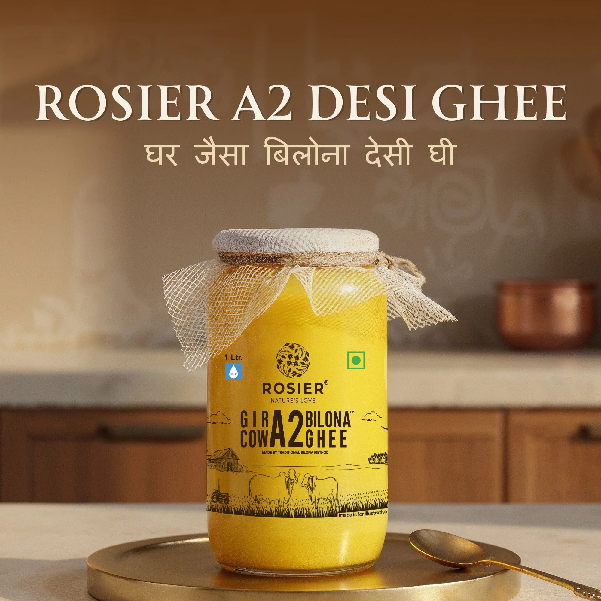 Gir Cow A2 ghee - Made From Curd (1 Ltr) - Image 2