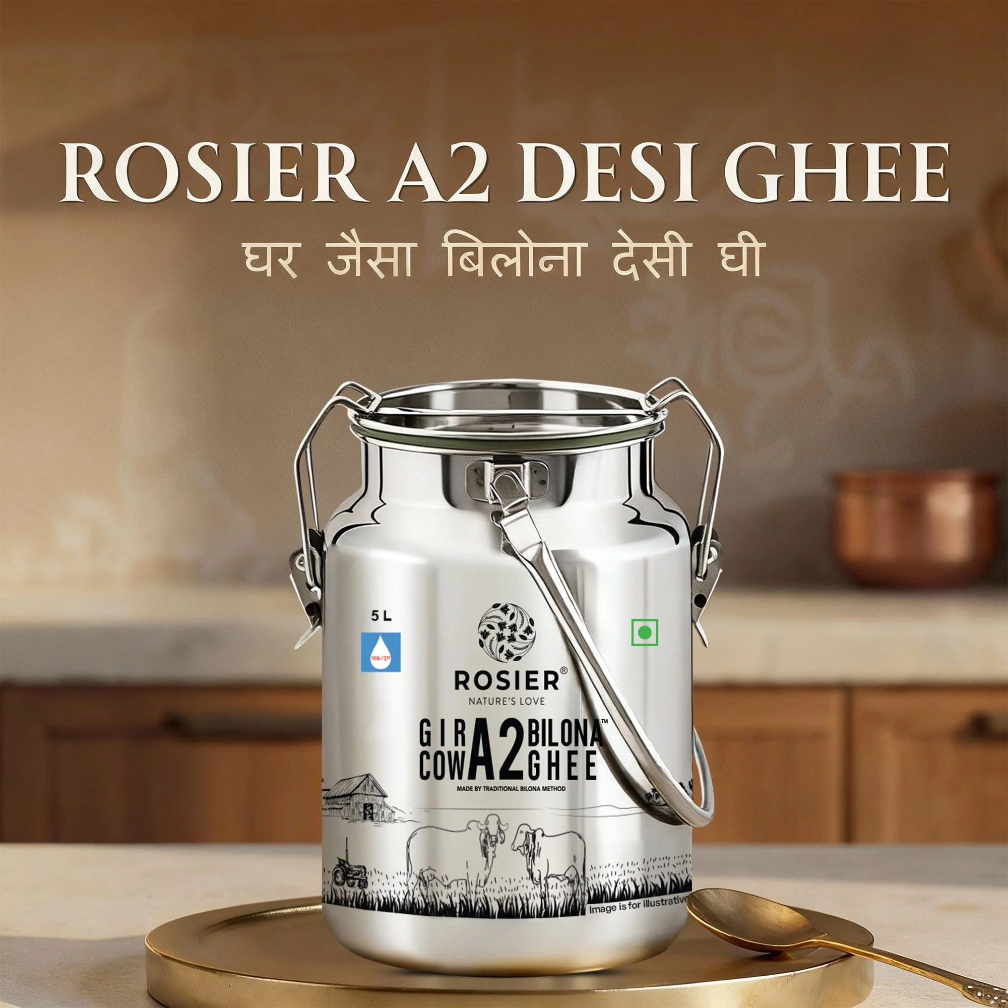 Gir Cow A2 ghee - Made From Curd (5 Ltr - Steel Dolchi) - Image 2